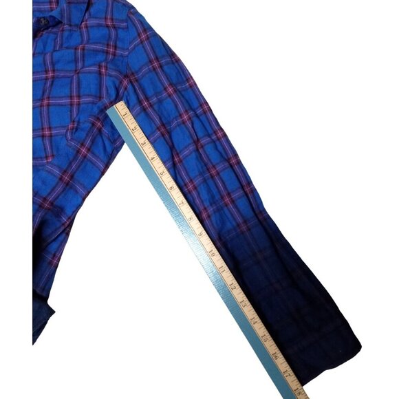 Volcom Womens Ombre Blue/Red Button Down Flannel Shirt Size Medium - Picture 5 of 9